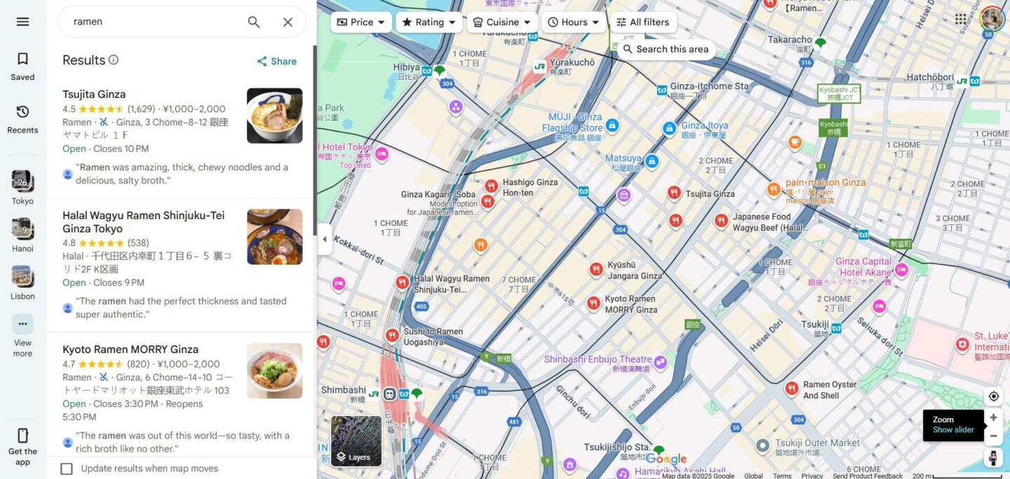finding restaurant in tokyo